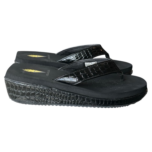 Volatile Mini Croco Crocodile Embossed Flip-Flop Wedge Sandals Black Women’s 8 - Picture 1 of 7